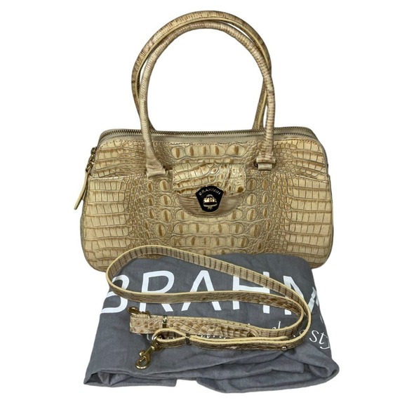 Brahmin Handbags - BRAHMIN VINTAGE NAOMI SATCHEL CROSSBODY BAG IN SAND MELBOURNE LEATHER